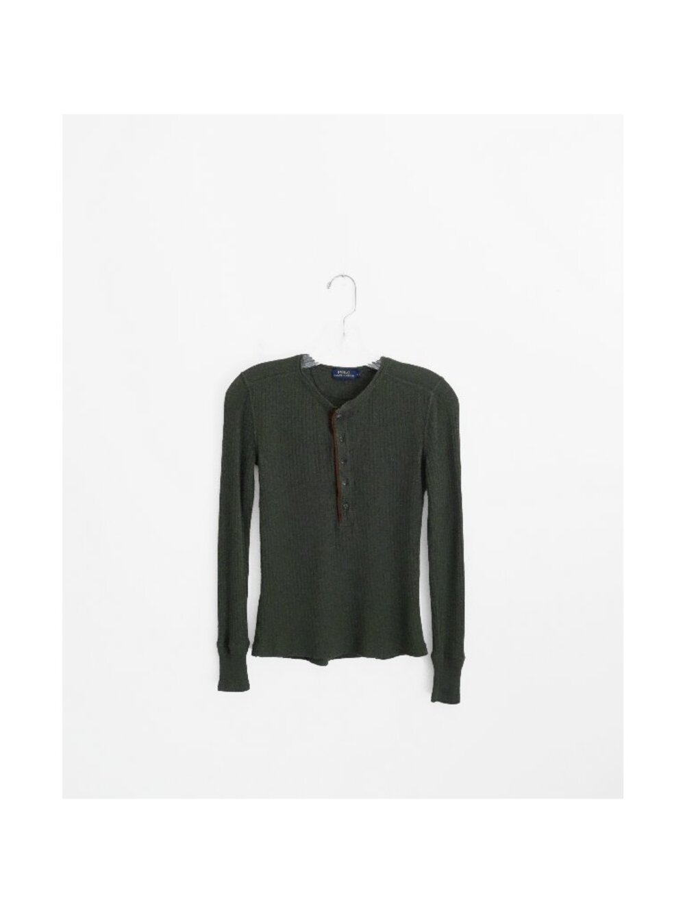Polo Ralph Lauren Dark Green Ribbed Wool Long Sleeve Half Button Down Top sz S